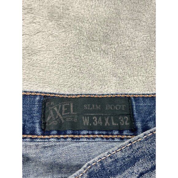 Axel Slim Bootcut Jeans W34 L31 Blue Grunge Stone Wash Cowboy Workwear Distresse - Picture 3 of 14